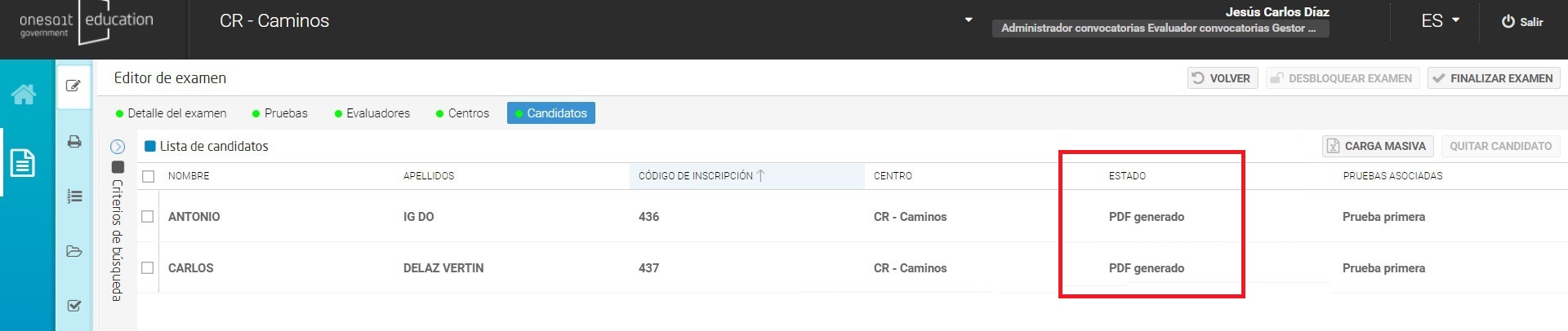 Candidatos cargados y generados los PDF de candidatos