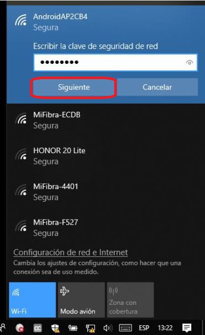 Conectar con WIFI del móvil