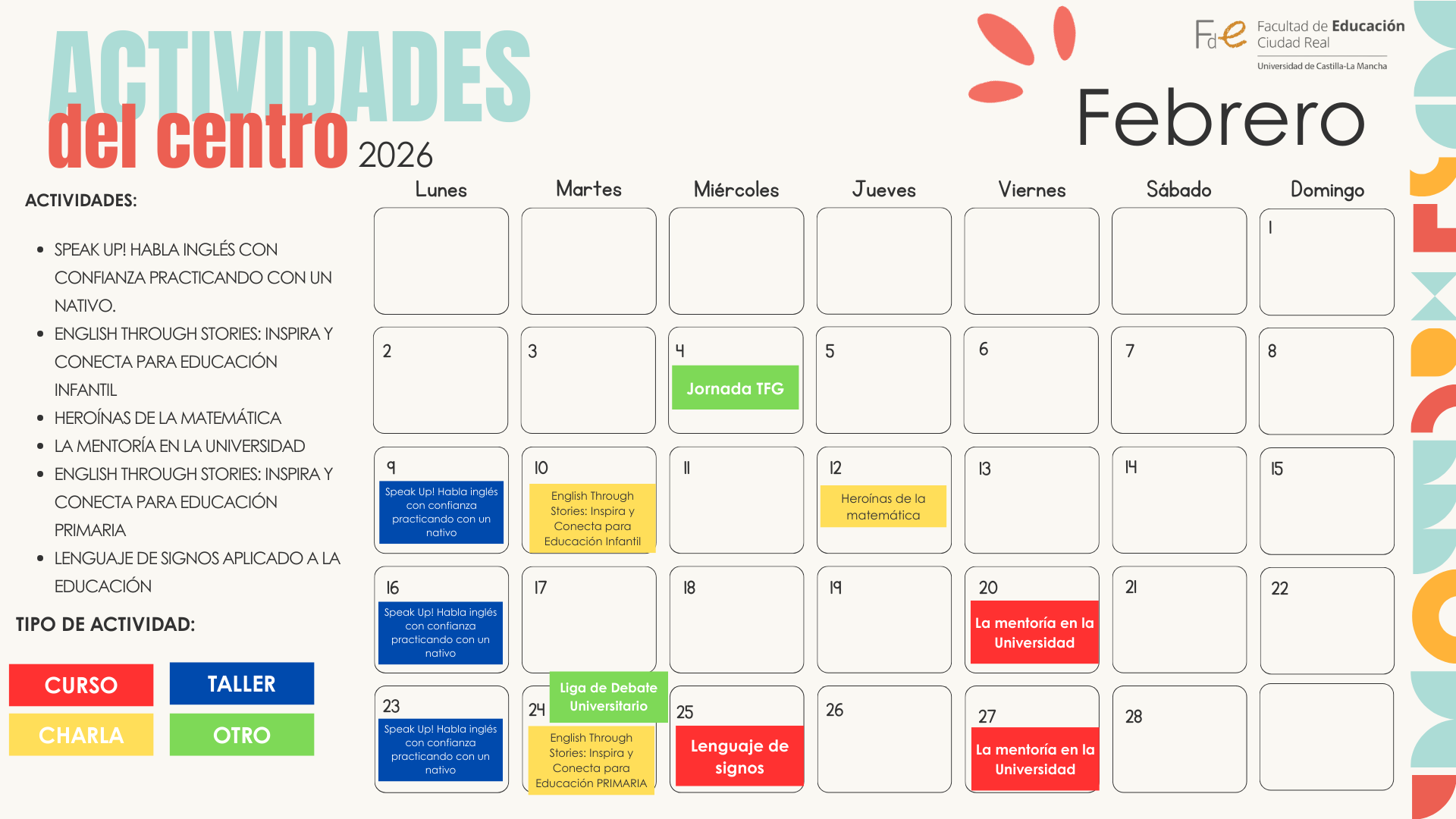 CALENDARIO ACTIVIDADES CULTURALES MES DE DICIEMBRE
